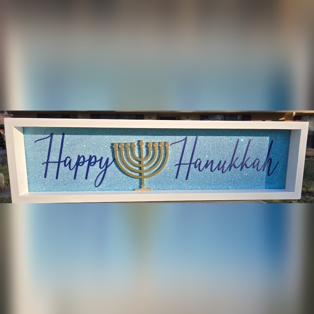 Happy HANUKKAH, Mantel entryway table window sign
